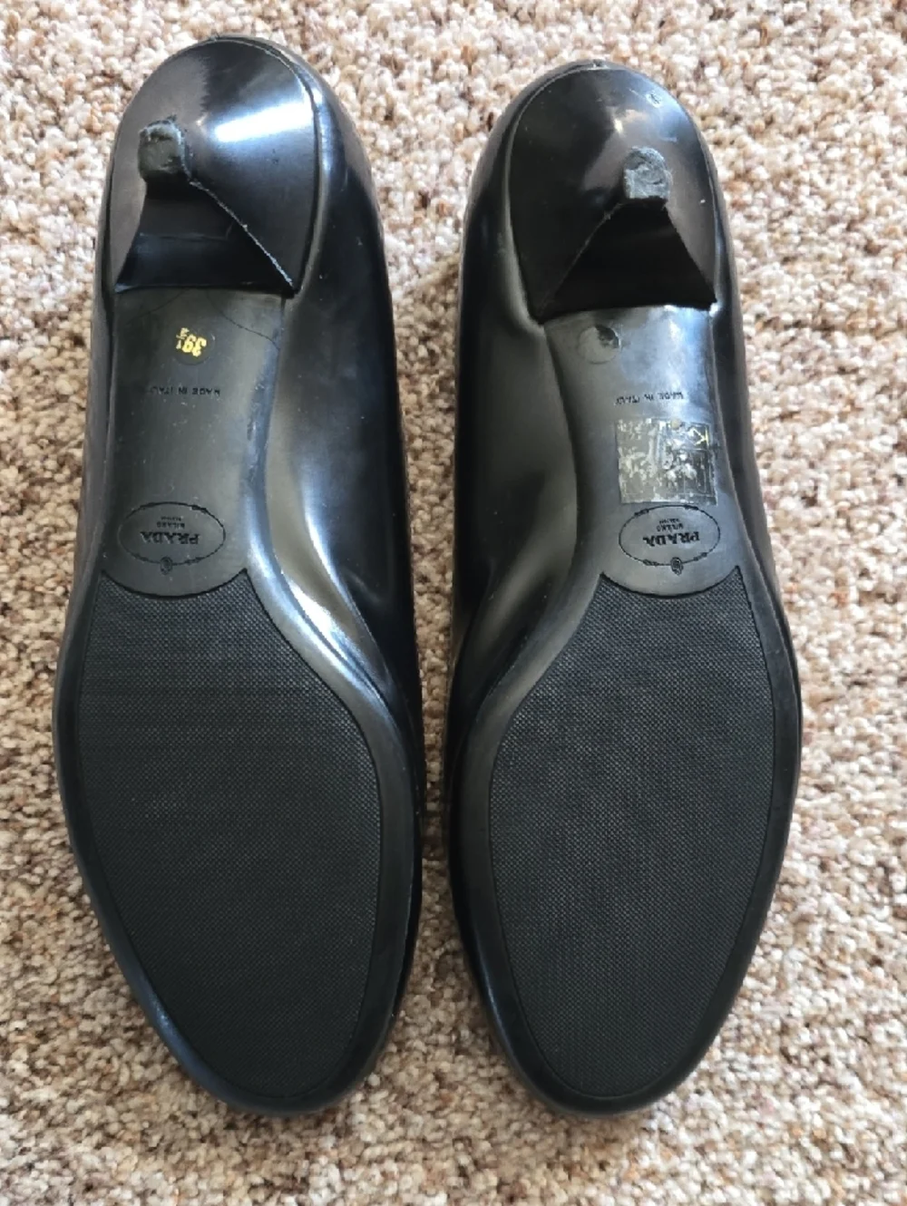 Prada Black Patent Leather Women's Loafers with Logo Plaque and Studs - Picture 2 of 5